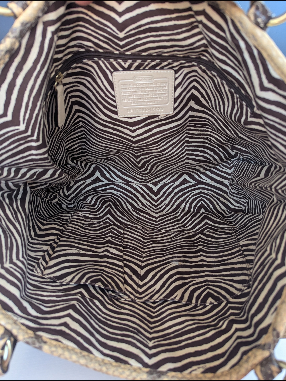 Coach Natural Woven Straw Tote with Snake-Print Trim - Picture 9 of 12